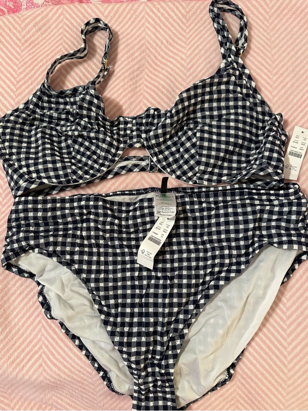 J. Crew Navy and White Gingham Underwire Bikini Set